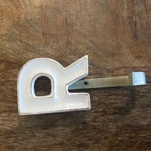 Alphabet Cream Crackle Glazed Hook in Antique Brass